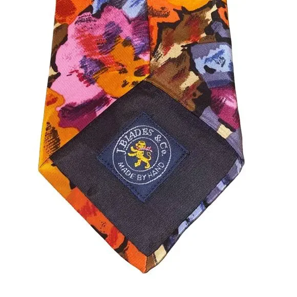 J. Blades & Co. Made by Hand Imported silk floral orange and pink tie - Picture 5 of 5